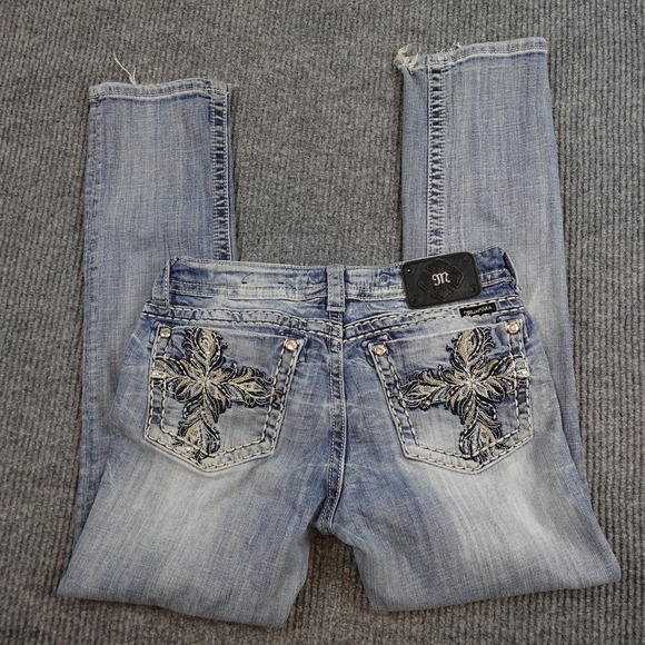 Miss Me Denim - Miss Me Jeans Womens 30 Light Wash Ankle Straight Cross Rhinestone Pockets